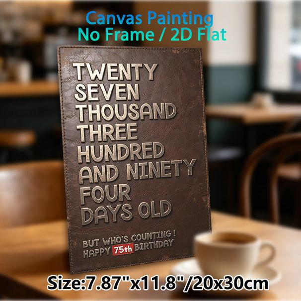75th Birthday Themed Painting Poster, Vintage Metallic Lettering On Textured Leather-effect Poster, Playful Birthday Greeting Decor Suitable For Home_maomaolike.com