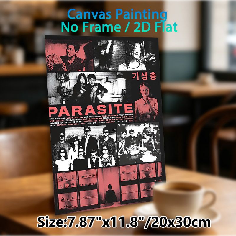Parasite Movie Themed Painting Poster, Vintage Monochrome Red-Accented Collage Poster, Captivating Cinematic Scene Artwork, Ideal For Home Theater And_maomaolike.com