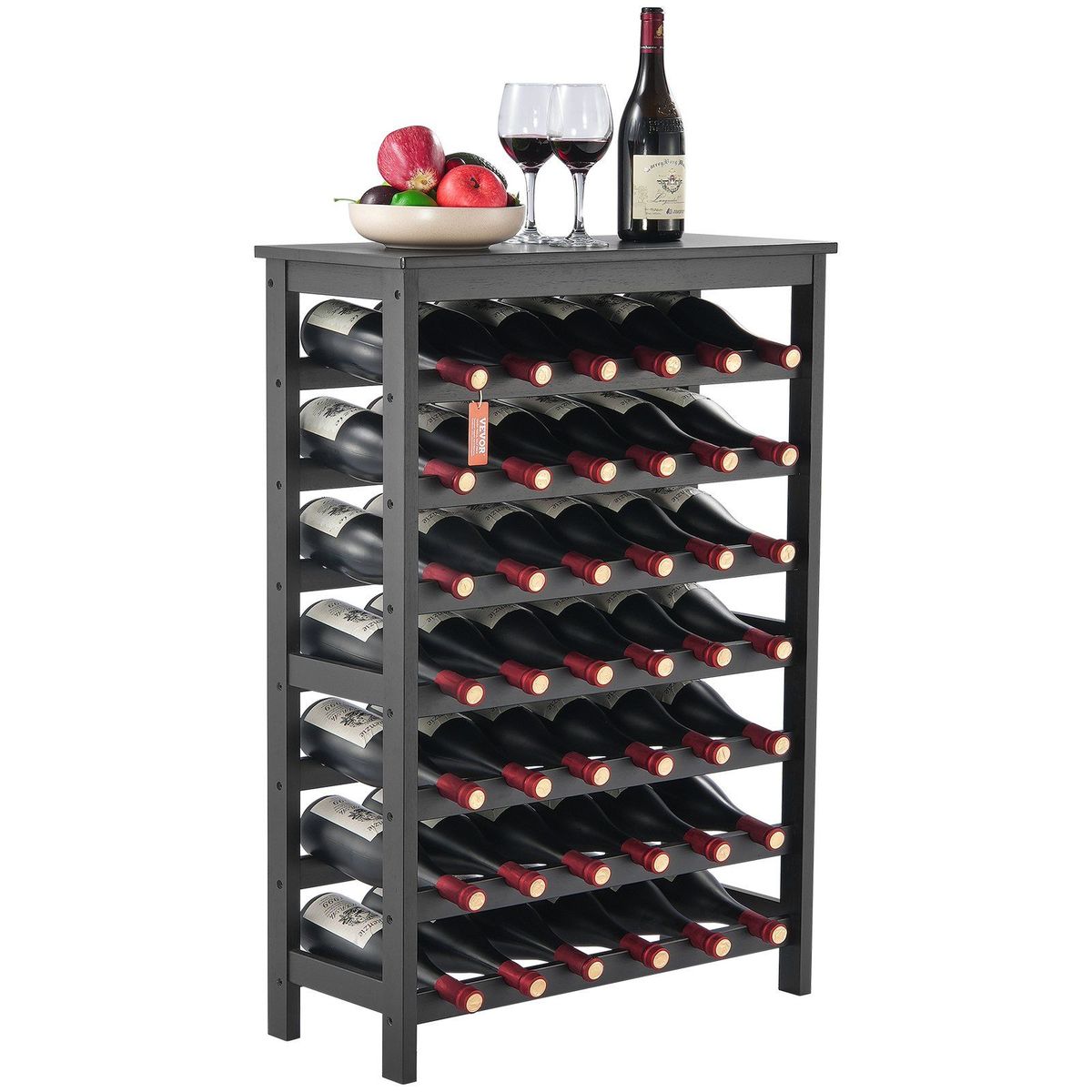 VEVOR 42 Bottle 7-Tier Modular Wine Rack Bamboo Wood Display Shelf With TableTop_maomaolike.com