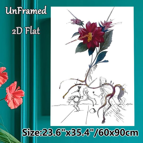 Surreal Floral & Fantasy Figure Painting Poster, Vibrant Mixed-media Surreal Poster, Combines Bold Burgundy Flower With Sketch-style Fantasy_maomaolike.com