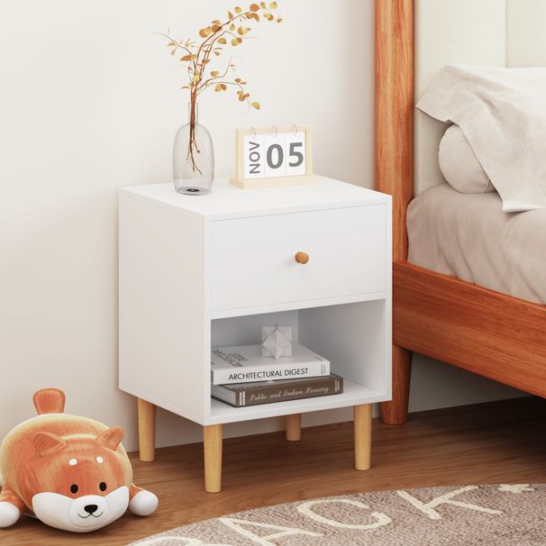 23.22"H Wooden Nightstand With One Drawer One Shelf For Kids, Adults, White_maomaolike.com