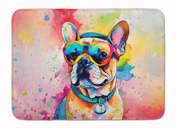 French Bulldog Hippie Dawg Memory Foam Kitchen Mat Machine Washable Anti-Fatigue Mat Cushion Comfort Bath Mat Or Kitchen Rug_maomaolike.com