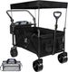 Collapsible Wagon Heavy Duty Folding Wagon Cart With Removable Canopy, 4" Wide Large All Terrain Wheels, Brake, Adjustable Handles,Cooler Bag Utility Carts For Outdoor Garden Beach_maomaolike.com