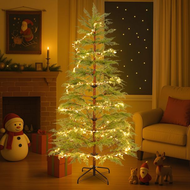 6 Feet Artificial Christmas Tree with 612 Tips and LED Lights, Includes Metal Stand for Xmas Decoration_maomaolike.com