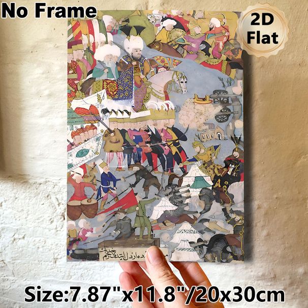 Ottoman Battle Scene Painting Poster, Richly Colored Traditional Islamic Miniature Poster, Historical Decorative Art Ideal For Home Office, Study_maomaolike.com