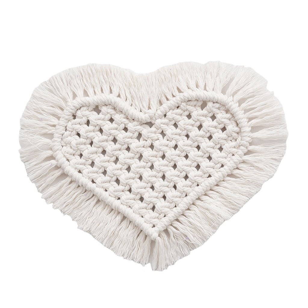 Macrame Bohemian Handwoven Coaster Nordic Style Ins Heart-shaped Heat-resistant Mat Placemat Prop_maomaolike.com