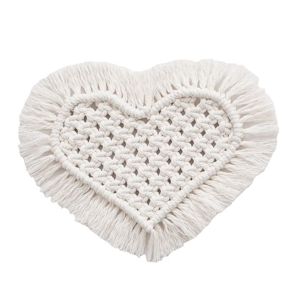 Macrame Bohemian Handwoven Coaster Nordic Style Ins Heart-shaped Heat-resistant Mat Placemat Prop_maomaolike.com