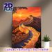 Great Wall Themed Painting Poster, Vibrant Sunset Oil-style Poster, Captivating Historic Mountain Scenery Ideal For Living Room, Office Wall Decor_maomaolike.com