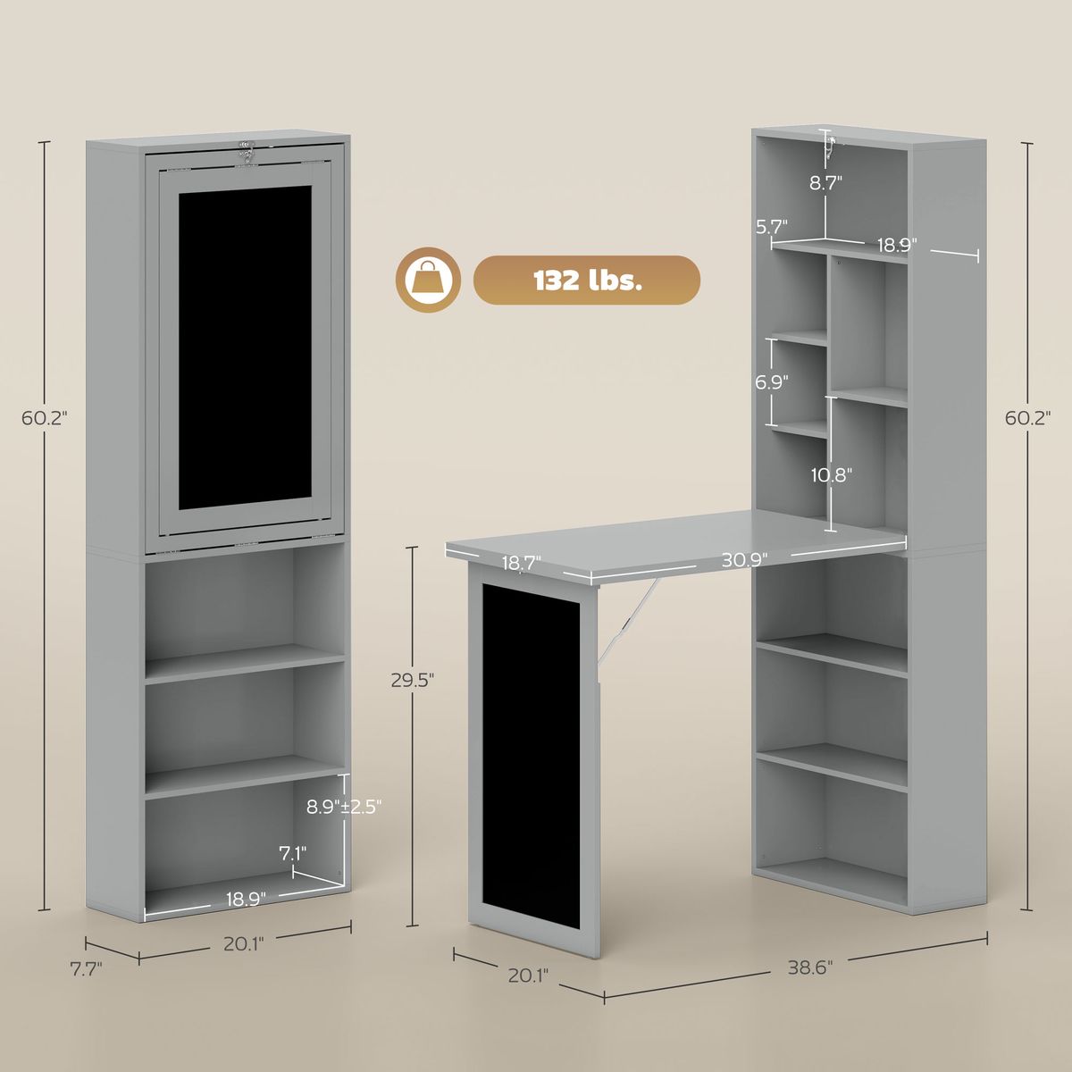 Fold-out Convertible Office Desk, Wall Mount Computer Desk With Blackboard And Side Shelf, Charcoal Gray_maomaolike.com