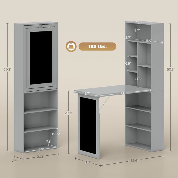 Fold-out Convertible Office Desk, Wall Mount Computer Desk With Blackboard And Side Shelf, Charcoal Gray_maomaolike.com