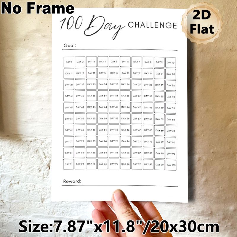 100 Day Challenge Painting Poster, Minimalist Clean-line Poster, Functional Tracking Chart With Goal And Reward Sections To Monitor Daily Progress_maomaolike.com