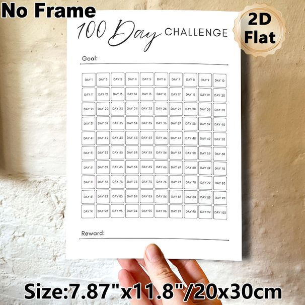 100 Day Challenge Painting Poster, Minimalist Clean-line Poster, Functional Tracking Chart With Goal And Reward Sections To Monitor Daily Progress_maomaolike.com