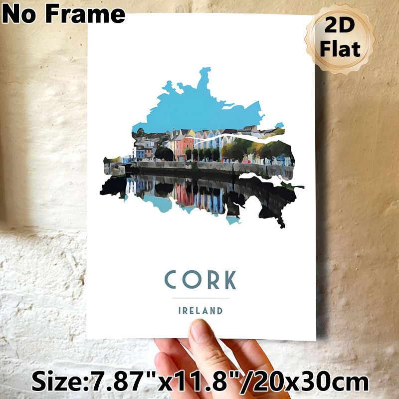 Cork Ireland Cityscape Painting Poster, Vibrant Watercolor-style Riverside Town View Poster, Charming Travel-inspired Decor For Living Room, Bedroom_maomaolike.com