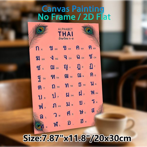Thai Alphabet Painting Poster, Soft Pink Peacock-accented Educational Poster, Clear Thai Character Reference Chart For Language Study, Ideal For Study_maomaolike.com