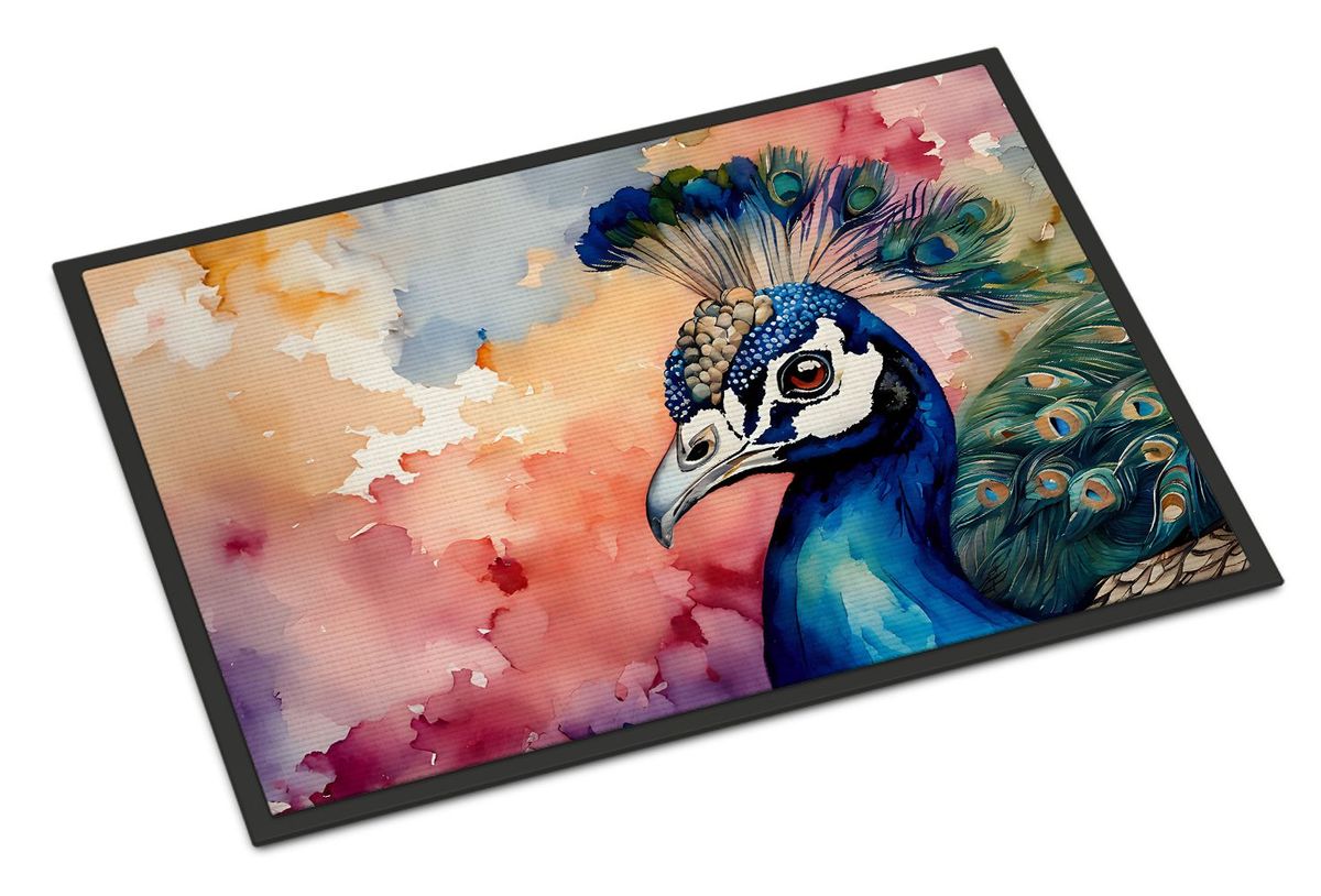 Peacock Doormat Front Door Mat Indoor Outdoor Rugs For Entryway, Non Slip Washable Low Pile, 24H X 36W_maomaolike.com