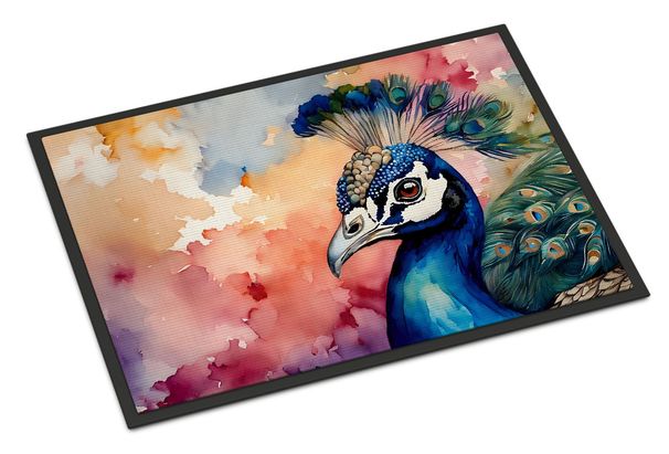 Peacock Doormat Front Door Mat Indoor Outdoor Rugs For Entryway, Non Slip Washable Low Pile, 24H X 36W_maomaolike.com