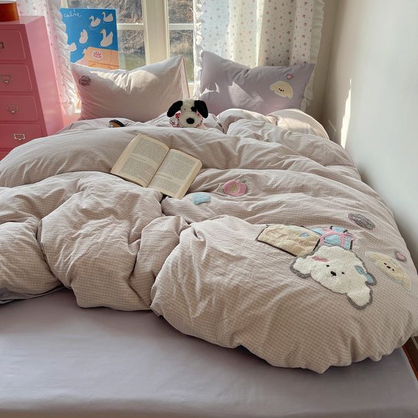 Manufacturer Wholesale INS Girly Cute Cartoon Towel Pure Four-Piece Set All Washed Cotton Embroidered Bedding_maomaolike.com