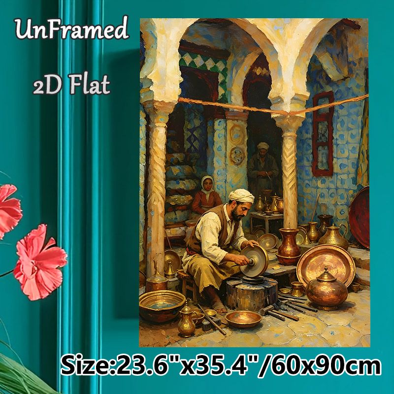 Copper Artisan Workshop Painting Poster, Rich-toned Realistic Oil Painting Poster, Cultural Craft Studio Scene Decor Ideal For Living Room, Study_maomaolike.com