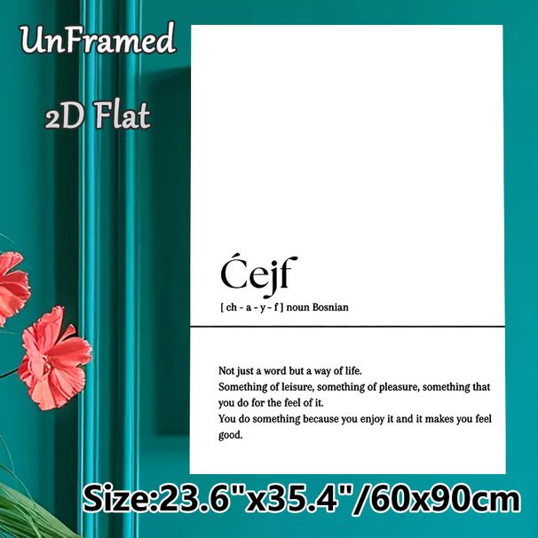 Bosnian "Ćejf" Definition Painting Poster, Minimalist Typographic Text Poster, Thought-provoking Life Concept Decor For Home, Office, Living Area_maomaolike.com