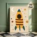 Space Rocket Painting Poster, Vintage Minimalist Warm-toned Rocket With Moon, Shooting Stars & Planets Poster, Whimsical Space-themed Decor, Ideal For_maomaolike.com
