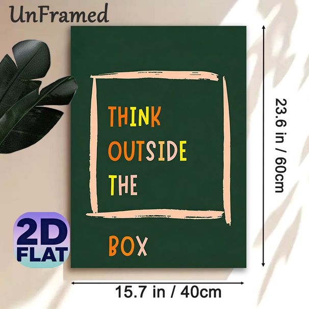 Inspirational "Think Outside The Box" Painting Poster, Warm-toned Hand-drawn Typography Poster, Motivational Quote Decor Suitable For Office, Study_maomaolike.com