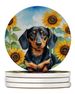 Dachshund In Sunflowers Large Sandstone Coasters Pack Of 4 Absorbent Round Coasters Decor Gifts For Men Or Women, 4 In, Multicolor_maomaolike.com
