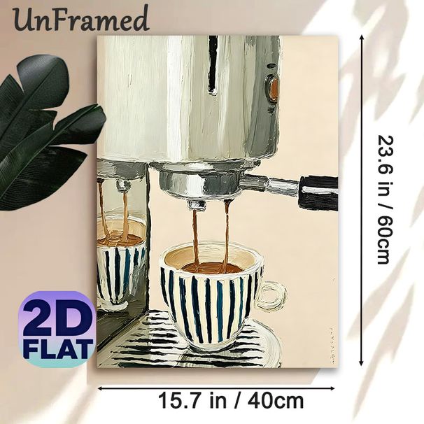 Coffee Brewing Painting Poster, Warm-toned Textured Oil Painting Poster, Showcases Coffee Pouring Into Striped Cup, Cozy Decor Ideal For Kitchen And_maomaolike.com