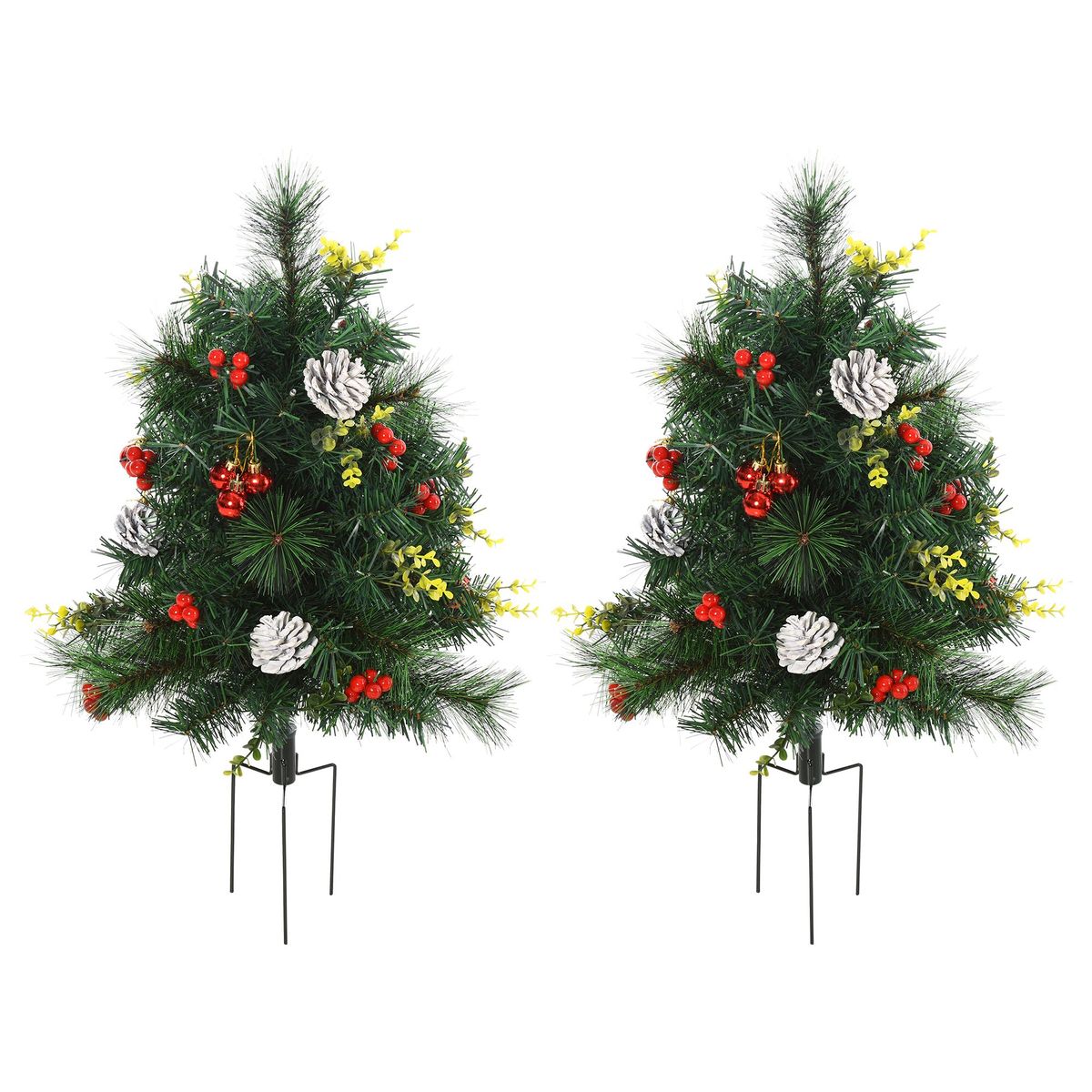 22.5in Christmas Tree 2-Pack Outdoor Pre-Lit Artificial Pine Cordless With 24 Warm White Lights And Stakes_maomaolike.com