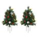 22.5in Christmas Tree 2-Pack Outdoor Pre-Lit Artificial Pine Cordless With 24 Warm White Lights And Stakes_maomaolike.com