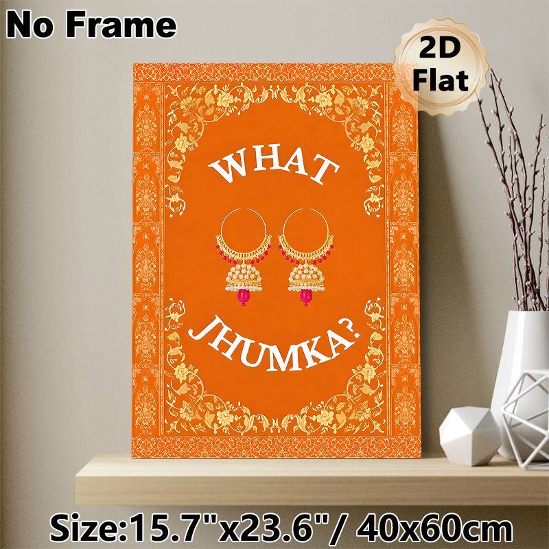 Jhumka Earring Themed Painting Poster, Vibrant Orange Traditional Indian Ornate Poster, Cultural Decorative Piece Suitable For Living Room, Bedroom Or_maomaolike.com