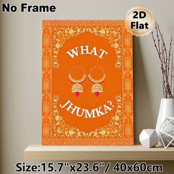 Jhumka Earring Themed Painting Poster, Vibrant Orange Traditional Indian Ornate Poster, Cultural Decorative Piece Suitable For Living Room, Bedroom Or_maomaolike.com