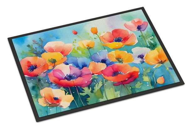 Anemones In Watercolor Doormat Front Door Mat Indoor Outdoor Rugs For Entryway, Non Slip Washable Low Pile, 24H X 36W_maomaolike.com