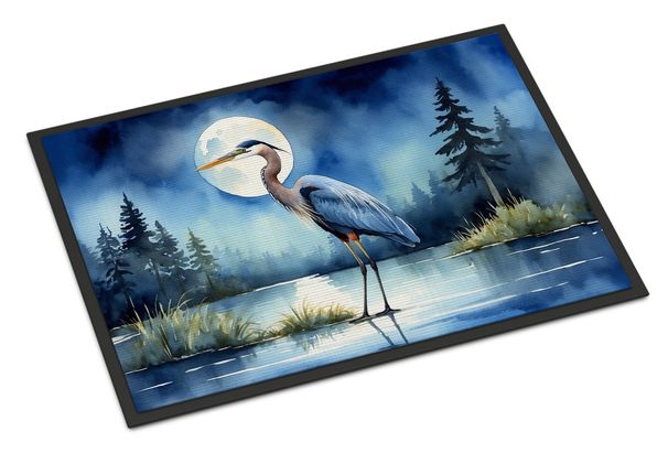 Blue Heron Under The Moonlight Doormat Front Door Mat Indoor Outdoor Rugs For Entryway, Non Slip Washable Low Pile, 24H X 36W_maomaolike.com