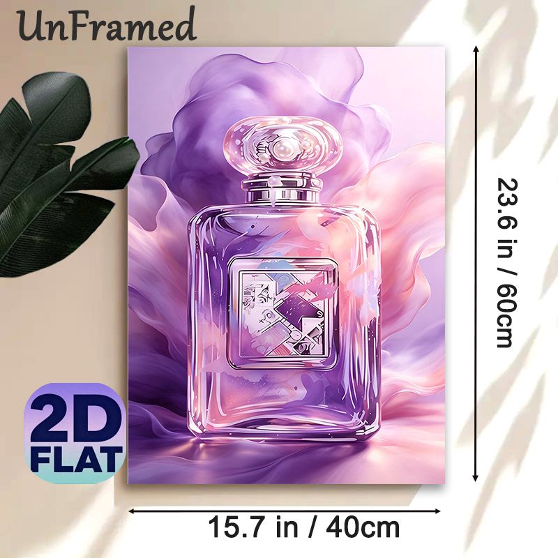 Perfume Bottle Painting Poster, Dreamy Watercolor-style Poster, Shimmery Purple & Pink Perfume Bottle With Pearl-topped Cap, Elegant Decorative Piece_maomaolike.com