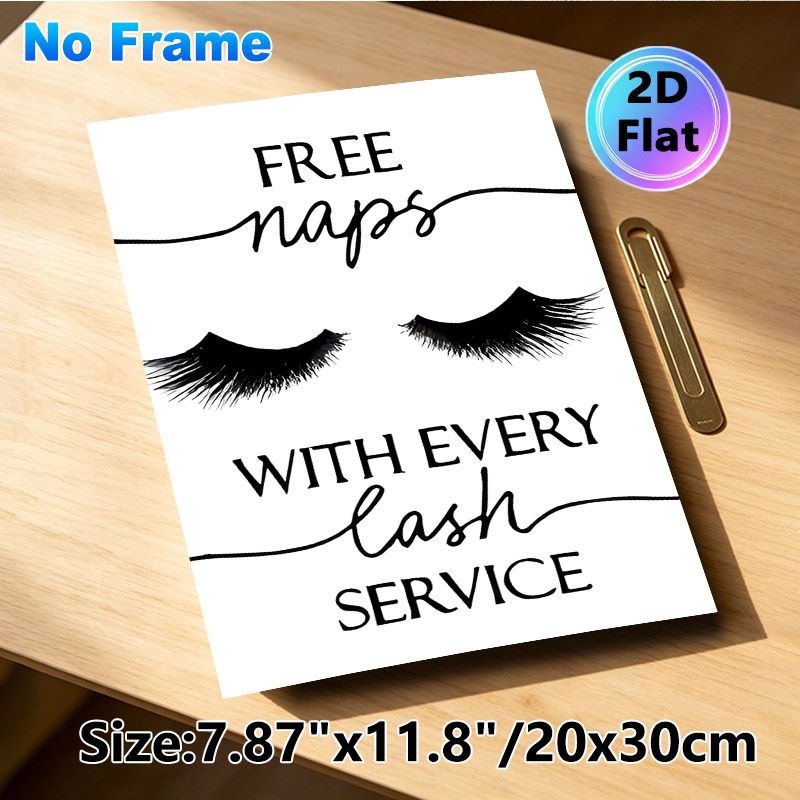 Lash Service Humor Painting Poster, Minimalist Black-and-White Typography & Eyelash Graphic Poster, Witty Decorative Piece Suitable For Beauty Salons_maomaolike.com