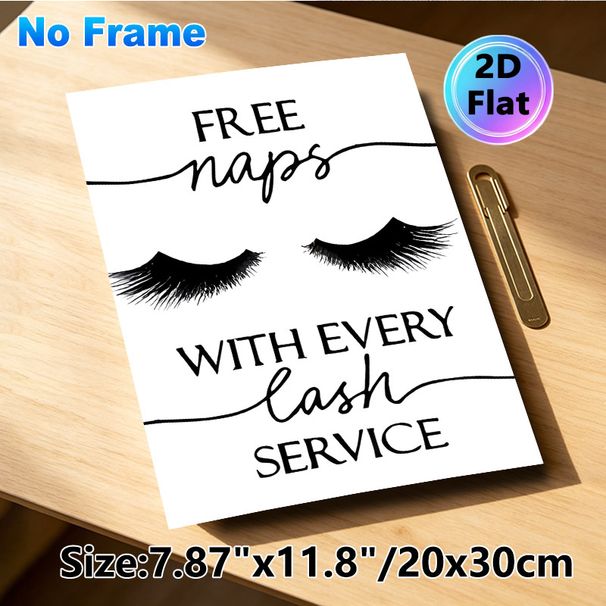 Lash Service Humor Painting Poster, Minimalist Black-and-White Typography & Eyelash Graphic Poster, Witty Decorative Piece Suitable For Beauty Salons_maomaolike.com