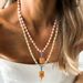 European And American French White Turquoise Bead Necklace, Heart-shaped Glass Pendant, Sweet Sweater Chain_maomaolike.com