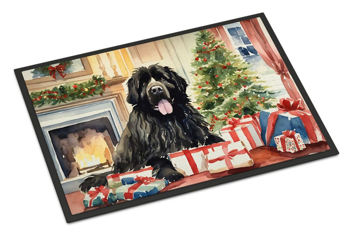 Newfoundland Cozy Christmas Doormat Front Door Mat Indoor Outdoor Rugs For Entryway, Non Slip Washable Low Pile, 24H X 36W_maomaolike.com