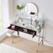 33.9" Mirrored Makeup Vanity Desk With Mirror And Lights, Mirrored Console Vanity Table With 2 Big Drawers & Open Shelf, Dressing Table With Charging Station For Bedroom, Silver_maomaolike.com