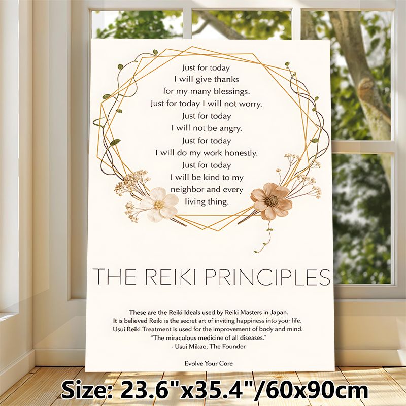 Reiki Principles Painting Poster, Soft Floral Geometric Framed Typography Poster, Mindful Calming Inspirational Art, Ideal For Meditation Room_maomaolike.com