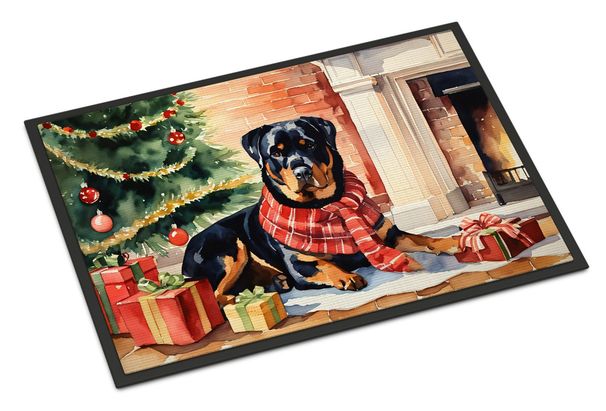 Rottweiler Cozy Christmas Doormat Front Door Mat Indoor Outdoor Rugs For Entryway, Non Slip Washable Low Pile, 24H X 36W_maomaolike.com