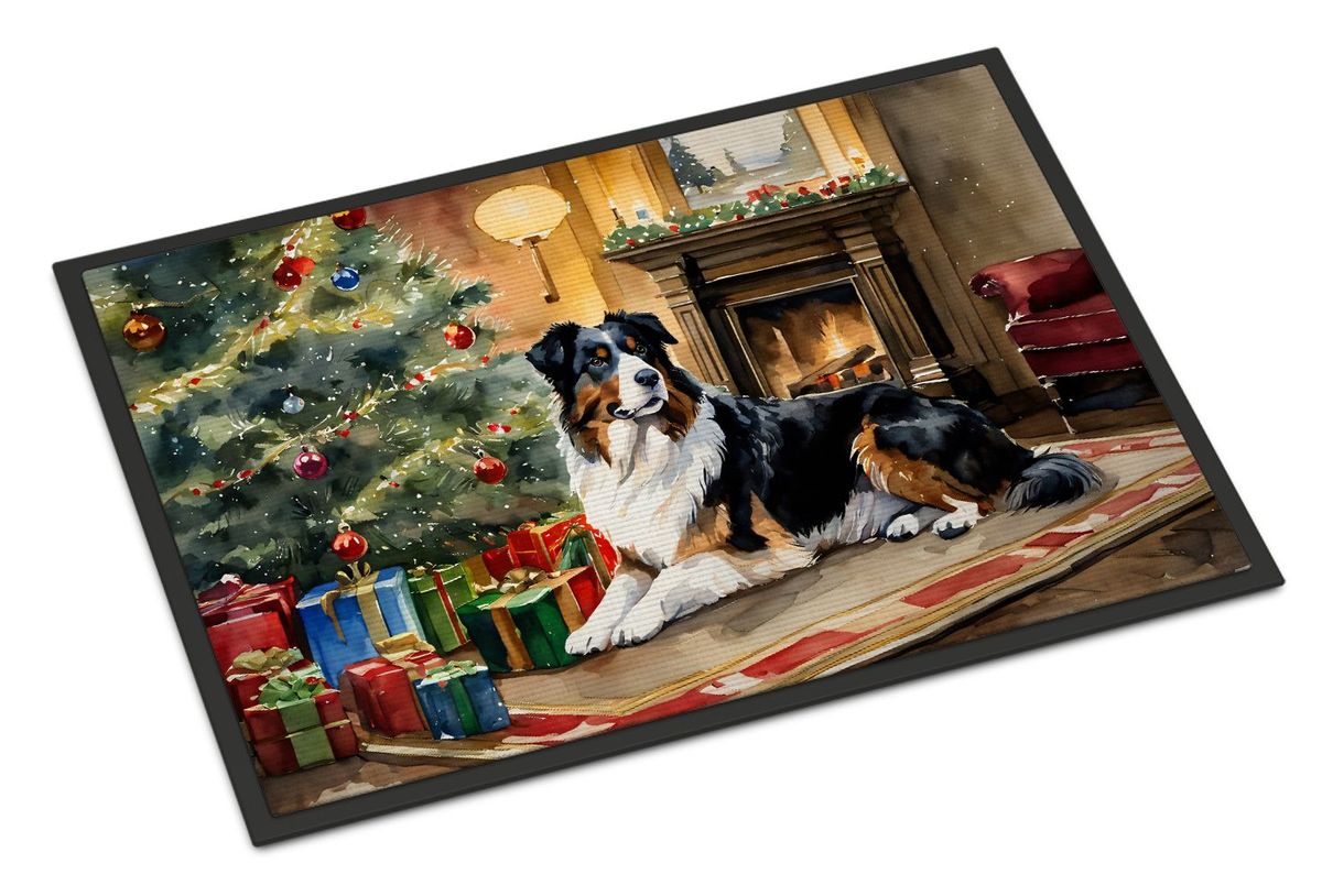 Australian Shepherd Cozy Christmas Doormat Front Door Mat Indoor Outdoor Rugs For Entryway, Non Slip Washable Low Pile, 24H X 36W_maomaolike.com