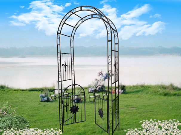 Metal Garden Arch With Doors Garden Arbor Trellis Climbing Plants Support Arch Outdoor Arch Wedding Arch Party Events Archway Black_maomaolike.com