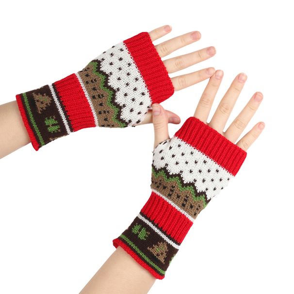 Unisex Christmas tree gloves Colorful warm half-finger cuffs Christmas knitted acrylic wool gloves_maomaolike.com