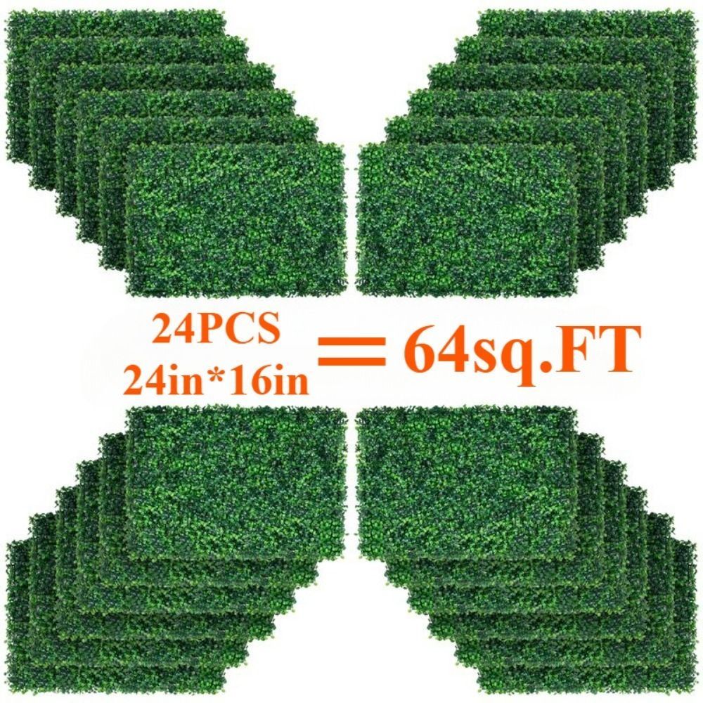 24Pcs 24in*16in Artificial Boxwood Topiary Hedge Plant Grass Backdrop Fence Privacy Screen Grass Wall Decoration For Balcony Garden Fence_maomaolike.com