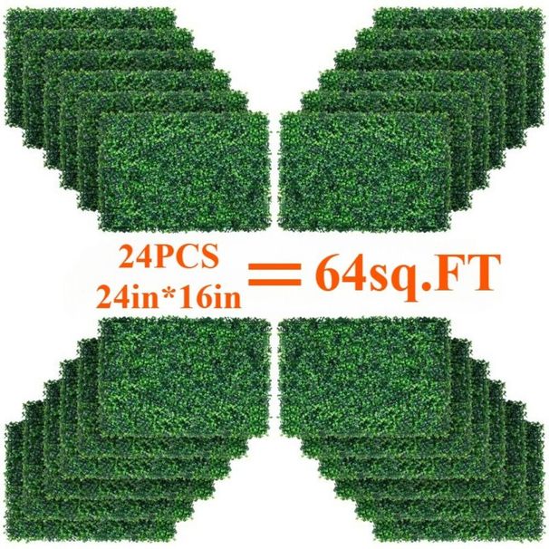 24Pcs 24in*16in Artificial Boxwood Topiary Hedge Plant Grass Backdrop Fence Privacy Screen Grass Wall Decoration For Balcony Garden Fence_maomaolike.com