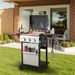 3-Burner Propane Gas BBQ Grill, SS Plancha, 36900BTU Output With Wire Enamel Cooking Grids For Outdoor Barbecue, Foldable Side Table, Hanging Basket, Stainless Steel_maomaolike.com