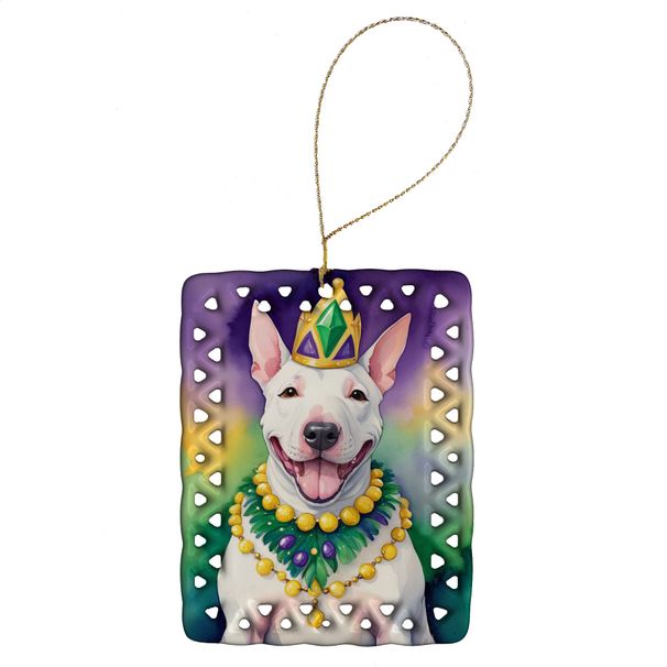 English Bull Terrier King Of Mardi Gras Porcelain Ornament Christmas Tree Hanging Decorations For Home Christmas Holiday, Rectangle, Gift, Multicolor_maomaolike.com