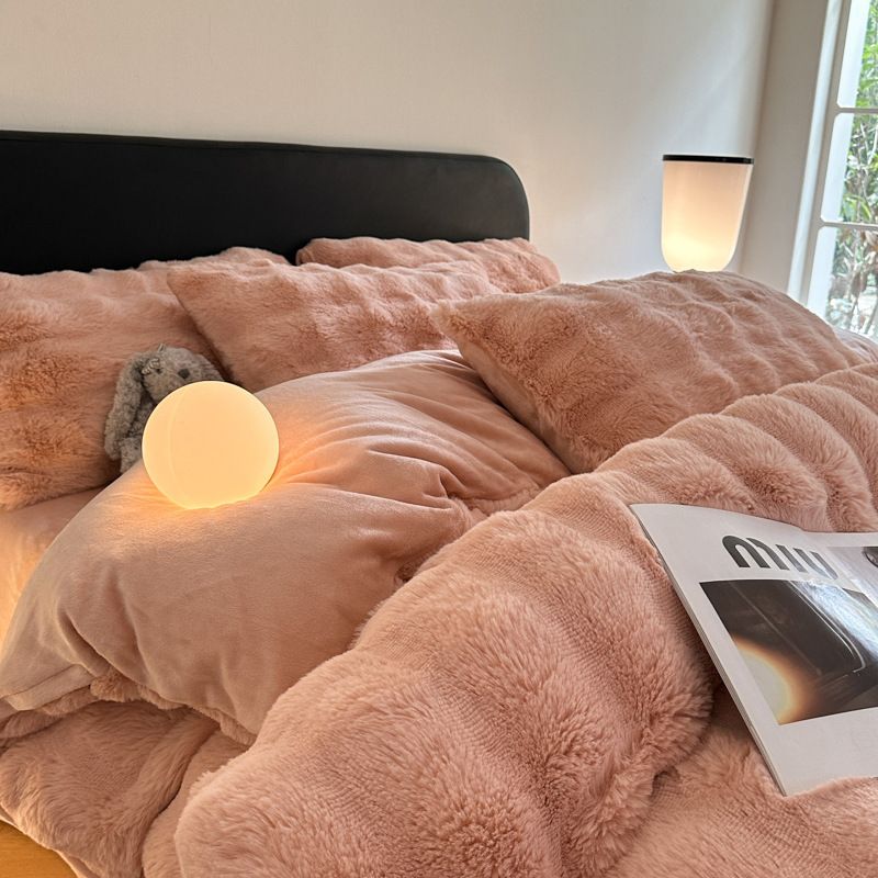 High Weight Rabbit Fur Plush Four-Piece Thickened Bed Sheet Style Three-Piece Winter Double-Sided Fleece Duvet Cover Set_maomaolike.com
