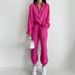 Women's Clothing new casual suit solid color lapel long-sleeved shirt top harem pants two-piece suit_maomaolike.com